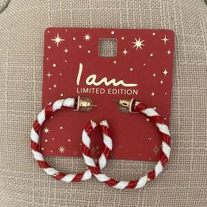 I Am Limited Edition Candy Cane Red and White Hoop Earrings